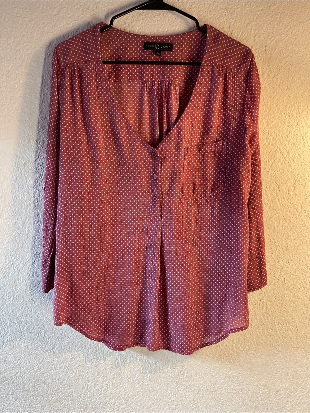 Fred David Rose Pink Polka Dot V-Neck Blouse